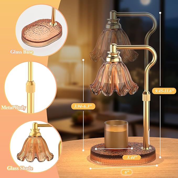 Candle Warmer Lamp with Adjustable Height - Flameless 4-Level Dimmable Wax Warmer, Timer Function & Stylish Design in Multiple Colors(Brown)