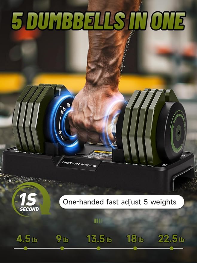 Adjustable Dumbbells Set 22.5LB Pair, 5 Weights Option Dumbbells Set with Comfort Non-slip Metal Handle, Compact Weight Set For Home Gym Suit both Men and Women