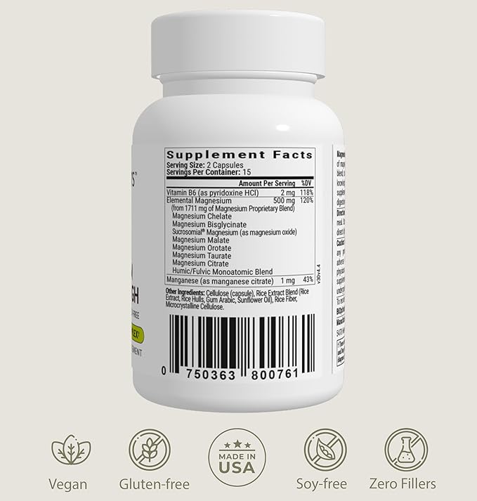 BIOptimizers Magnesium Breakthrough Complex Supplement with 7 Forms of Mg: Glycinate, Malate, Citrate, and More - Natural Support for Sleep and Cognitive Function - 30 Capsules- Calming Vitamins