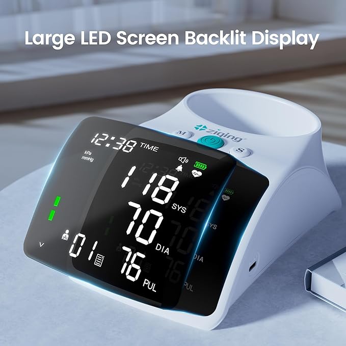 Blood Pressure Monitor, Rechargeable High Blood Pressure Cuff Upper Arm with Large Cuff XL, Led Backlit Screen & 2 * 99 Sets of Memory - Talking Bp Machine with Carrying Case