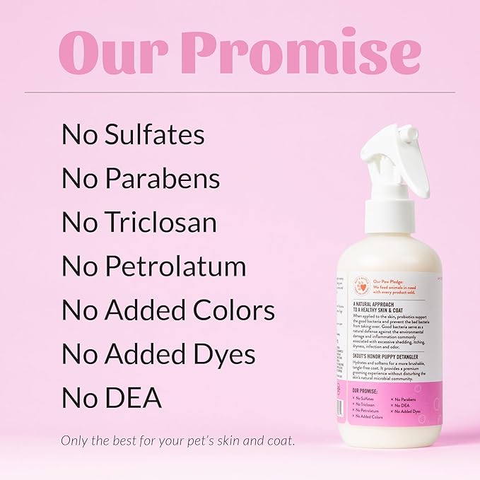 Skout's Honor Probiotic Pet Detangler Spray - Hydrating & Conditioning with Avocado Oil, 97% Natural, Paraben & Sulfate-Free, softens for a More brushable Coat, Daily Use, 8oz, Happy Puppy