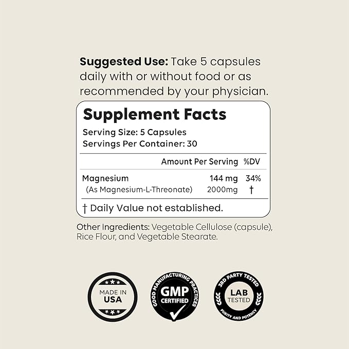 (2 Pack) Mag3 Magnesium L Threonate 2000mg Per Serving, 30 Servings of Pharmaceutical Grade, Non-GMO, Soy Free, Gluten Free, Vegetarian Capaules - Supplement for Brain, Joint, Supplement*