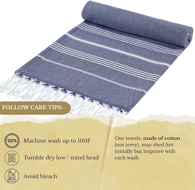 SOULMARK 100% Cotton Turkish Beach Towel with Bag - 38"x71" - 2 Pack - Made in Green & Oeko TEX Certified - Pre-Washed & Sand Free - Quick Dry and Lightweight for Travel - Made in Turkey - Navy Blue