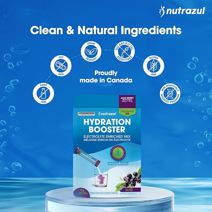 nutrazul Hydration Booster 30 Sticks | Supports Rapid Hydration | Electrolyte Enriched Mix | No Artificial Sweeteners | Passion Fruit Flavour| Vegan, Gluten-Free, Non-GMO