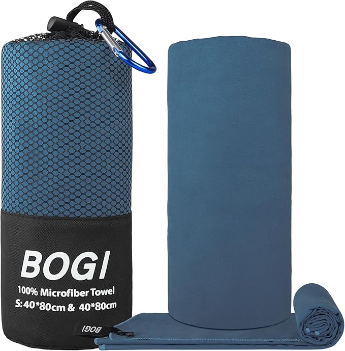 BOGI Microfiber Travel Sports Towel-Quick Dry Towel, Soft Lightweight Microfiber Camping Towel Absorbent Compact Travel Towel for Camping Gym Beach Yoga Swimming Backpacking (S:16''x32'',2Pcs-Nblue)