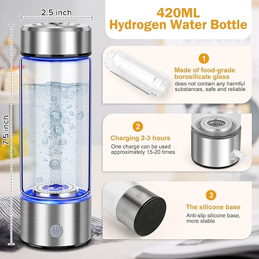 2025 Upgrade Hydrogen Water Bottle, Hydrogen Water Generator with Advanced SPE PEM Technology, 420ml(14OZ) Hydro Water Machine, Portable Water Ionizer for Office, Travel, Fitness & Everyday Hydration