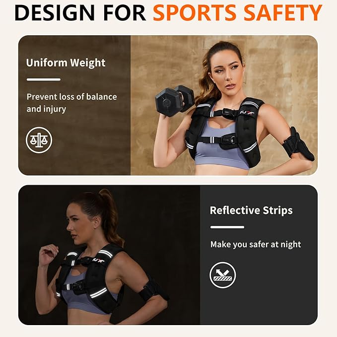 FUFF Weighted Vest Woman, 5/10/12/15/20/25/30 LB Womens Weight Vest for Walking, Strength Training Weight Vests for Female Men, Reflective Stripe Fitness Body Vest for Workout Running Jogging