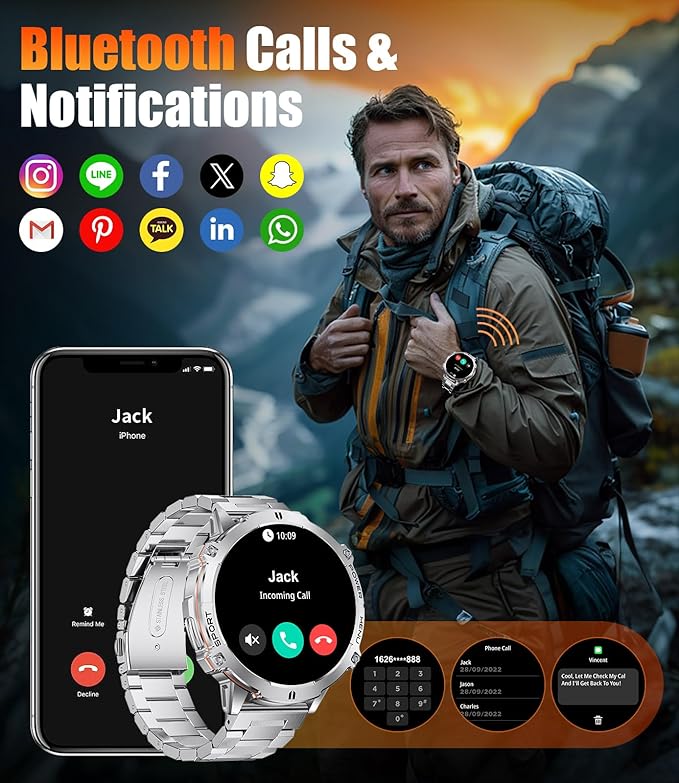LIGE Smart Watches for Men Answer/Make Calls,1.75" Display Fitness Tracker with Compass Altitude and Barometric Pressure 900mAh Sleep Monitor 110+Sport Modes for Android iOS Smartwatch(Silver)