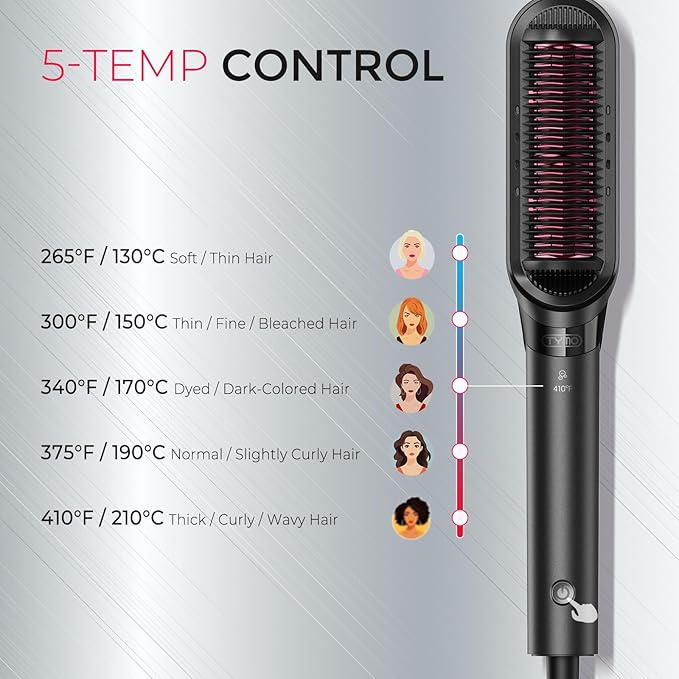 TYMO Flat Iron Hair Straightener Brush 2 in 1, 200M Ions Hair Straighteners for Women, Ceramic Dual Voltage Straightening Hot Comb for Anti-Frizz Straights, Waves, Curls, 3X Less Heat Damage, Black