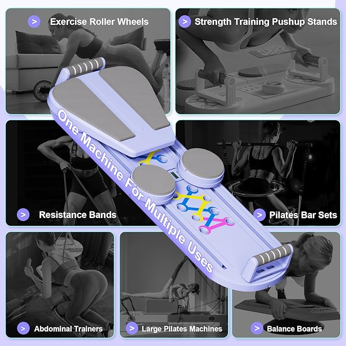 Pilates Reformer Set - Foldable Sliding Reformer, Pilates Board for Home Workout, Portable Abdominal Core Trainer Pilates Reformer Board - Full Body Workout Equipment for Home