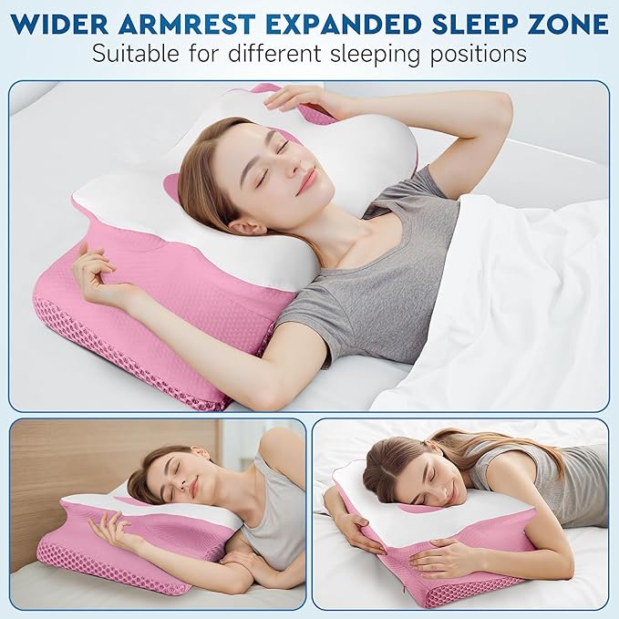 Cervical Neck Pillow, Memory Foam Neck Support Pillows for Sleeping, Shoulder Pillow for Side Sleepers, Back Stomach Sleepers, CertiPUR-US Certified, King Size, Pink