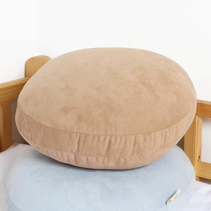 Round Throw Pillow for Kids 18x18 100% Down-like Polyester Super Soft Filling Decor Cushion Ultra Fluffy Feather-like Touch Floor Pillow for Couch Bed Sofa Car, Khaki, 1 Piece, 18 Inches