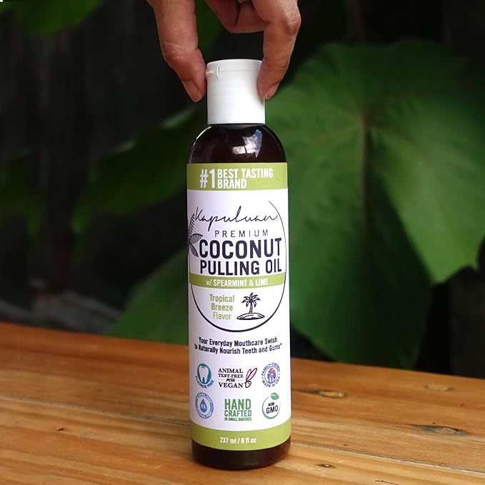 Kapuluan Coconut Oil Pulling for Teeth and Gums Mouthwash, 100% Pure and Natural, Non-GMO, Ayurvedic โ Refreshing Spearmint and Lime Essential Oils