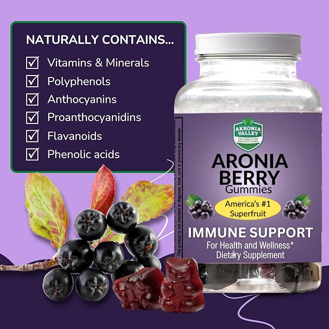 Aronia Berry Gummies | 45 Vegetarian Gummies | Pack of 1 | Immune Support, for Health and Wellness, Delicious Aronia Flavor