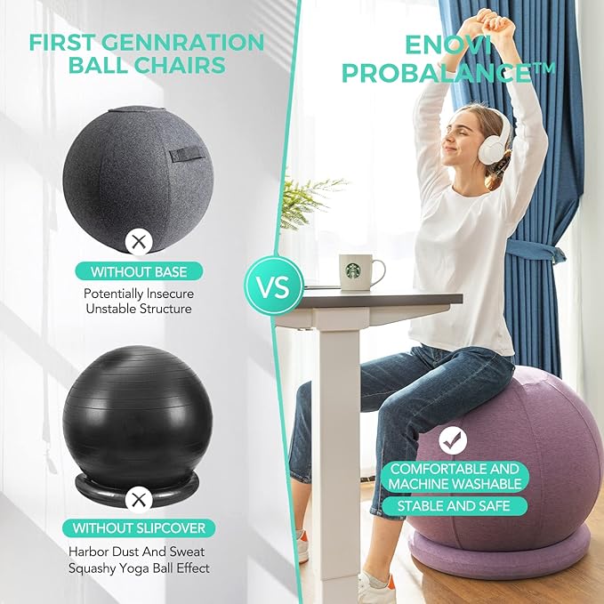 ProBalanceΩ Ball Chair, Yoga Ball Chair Exercise Ball Chair with Slipcover and Base for Home Office Desk, Birthing & Pregnancy, Stability Ball & Balance Ball Seat to Relieve Back Pain, Multiple color size