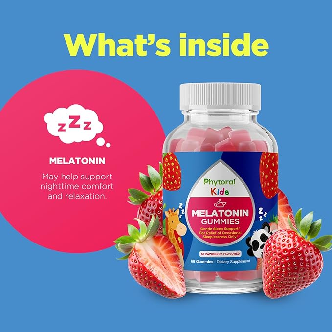 Phytoral Kids Melatonin 1mg Gummy Vitamins - Pure Melatonin Gummies for Kids and Mood Support - Children’s Vitamins Gummy for Deep Sleep Supplement Gummies 1mg