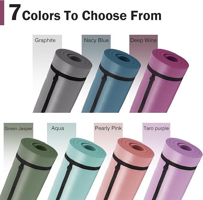 Yoga Mat 1-Inch Extra Thick High-Density Exercise Mat with Non-Slip Surface & Carry Strap for Men & Women Tear-Resistant Pilates Workout Mat for Home Gym, Floor Fitness, Deep Wine