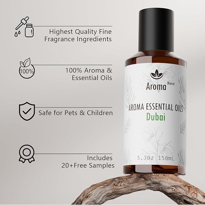 Hotel Fragrance Diffuser - Dubai Essential Oils Scent - Luxury Hotel Inspired Home Aromatherapy Diffuser Oil - Galbanum, Sandalwood, Musk - for Diffuser, Humidifier, Ultrasonic, Reed - 150ML