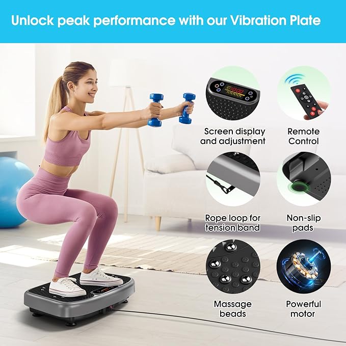 SoftGym Vibration Plate Exercise Machine for Lymphatic Drainage,Power Vibrate Stand Shake Board 450 Lbs Capacity Whole Body Workout Waver with Fitness Resistance Bands Weight Loss Gifts for Women Men