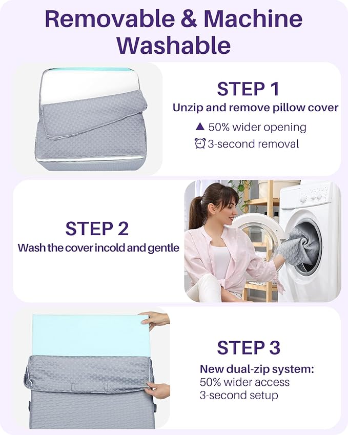Adjustable Wedge Pillow for Sleeping Apnea, Acid Reflux Relief, Back Pain, Snoring & Post Surgery Recovery, Memory Foam Bed Wedge Pillow with Removable Washable Cover & Handle-Grey 9 & 12 Inch