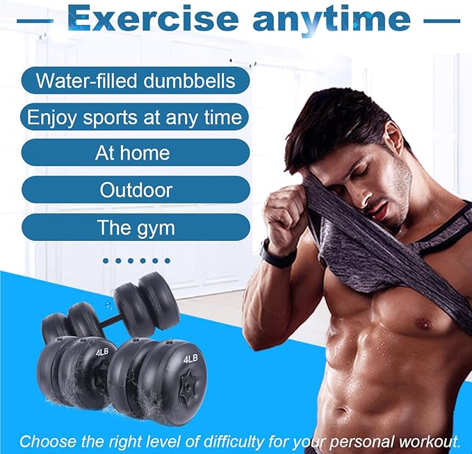 Water Filled Dumbbells Set - Water Filled Weights - Portable Travel Weights - Weights Adjustable Dumbbells - Portable Fitness Equipment - Strength Training - Fitness and Shaping