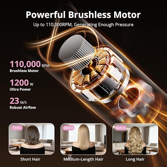 7-in-1 Hair Dryer Brush & Hair Styler, Fast Drying Blow Dryer & Curling StylingTool, Hot Air Styler No Heat Damage, Powerful Multi-Styler for Curling Volumizing Straightening Styling (Blush Pink)