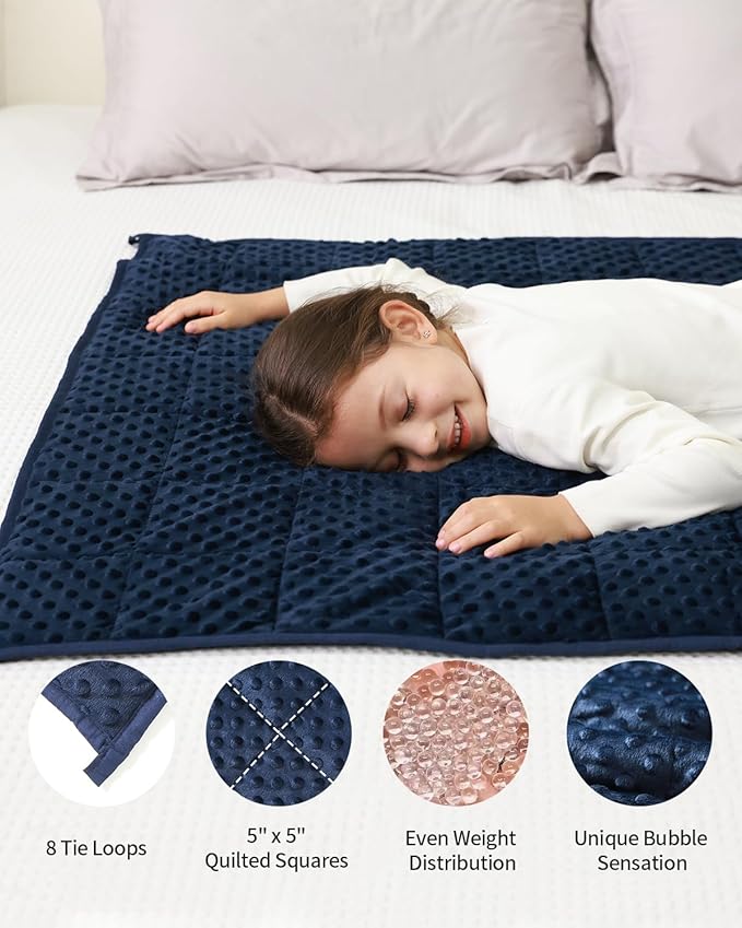 Mr. Sandman Weighted Blanket 5LBS 36 x 48 Inches, Minky Dots Heavy Blanket with Glass Beads, Soft and Cooling for School and Home, Navy Blue