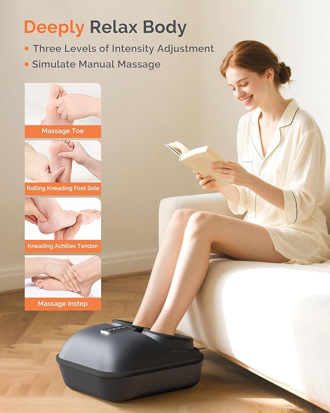 AIRSEE Shiatsu Foot Massager for Plantar Fasciitis, Deep Kneading Therapy, Air Compression, Feet Massage with Heat, Vibration, Rolling, Relief for Tired Muscle & Plantar, Gift for Women Men, Size 12
