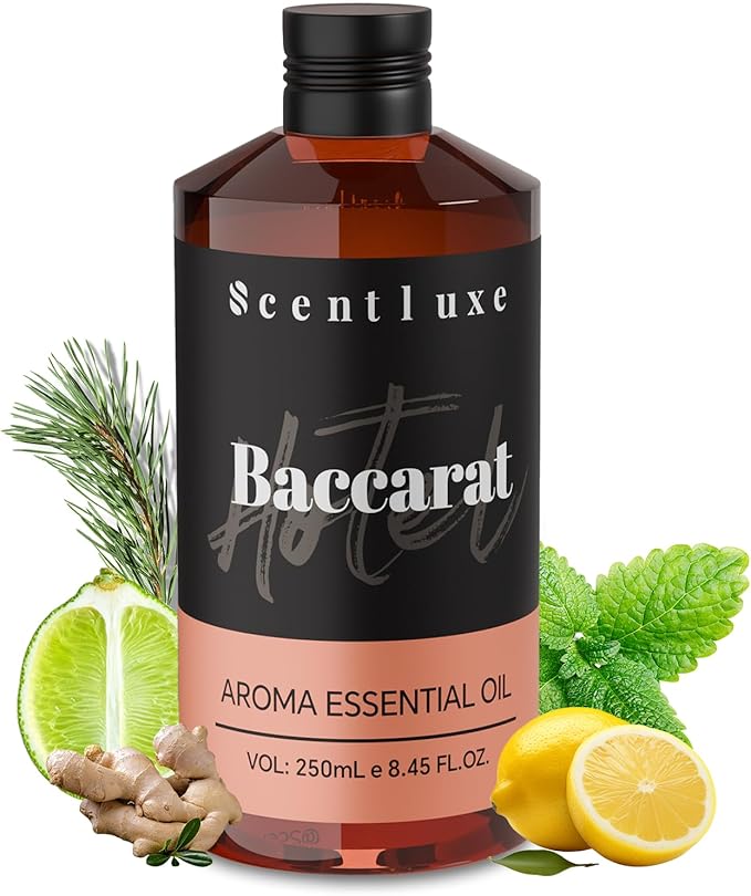 Hotel Scents Baccarat Diffuser Oil 8.45 Fl Oz (250ml), Home Luxury Aroma & Hotel Fragrance Essential Oil - for Aromatherapy Diffuser - Bigger Bottle, Longer Lasting Air Freshener
