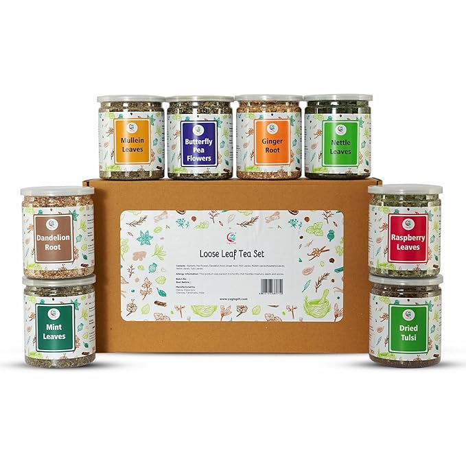 Loose Leaf Tea Set | Upto 450 Servings | Set of 8 teas for Wellness and Flavor Enthusiasts | Experience Blissful Infusion & Refreshing Aromatic Teas! | 100% Natural Ingredients | by Yogi's Giftยฎ