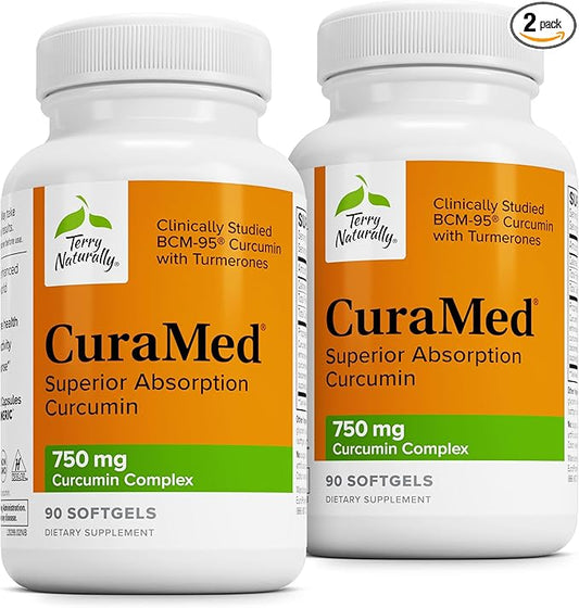 Terry Naturally CuraMed 750mg - Antioxidant Supplement for Brain & Heart Health - Supplement with High-Potency Curcumin Complex - Kidney, Liver & Immune Health Support - 90 Softgels (Pack of 2)