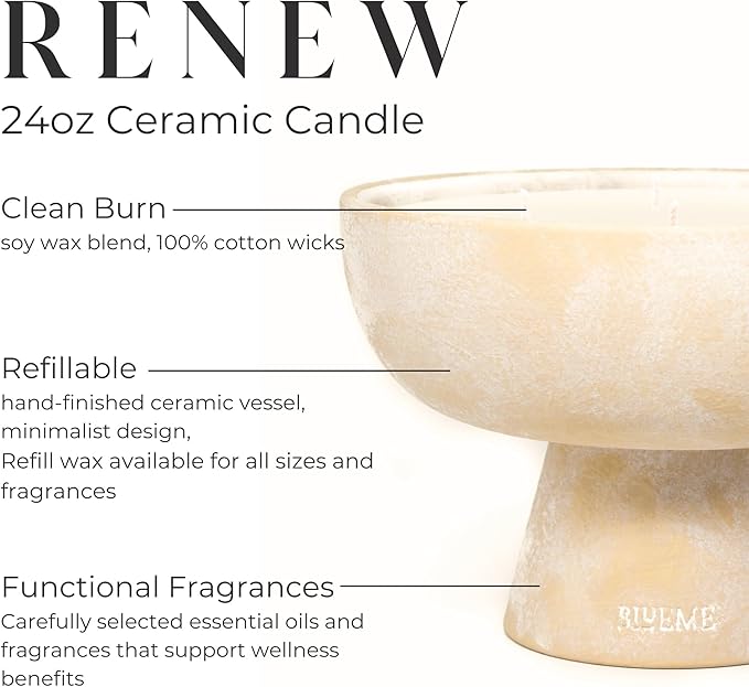BLUEME Ivy & Rose, Luxury Candle w/Essential Oils, 5 Wick, Hand-Poured Soy, Cotton Wick, Ceramic