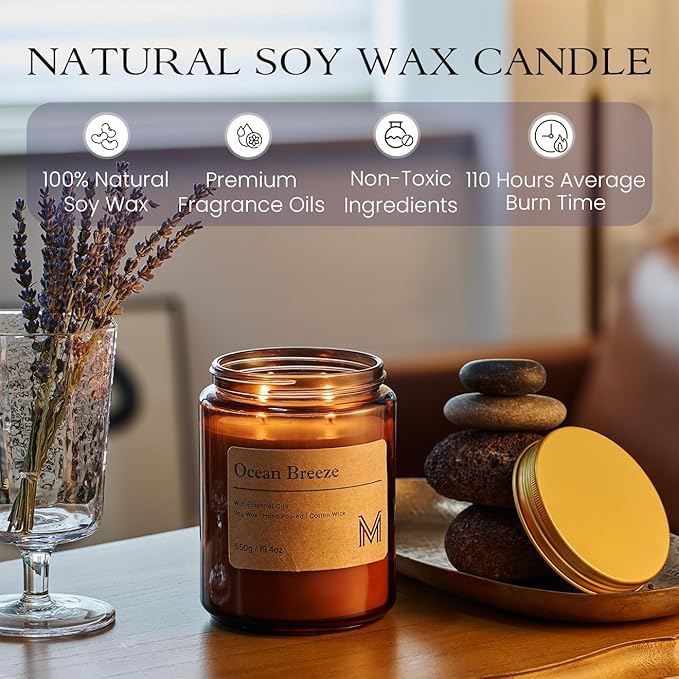 M&SENSE Oceanic Breeze Home Scented Candle | 19.4oz, 117-Hour Burn | Natural Organic Soy Wax | Long-Lasting for Stress Relief and Gifting | for Bedroom,Relaxing SPA,Office