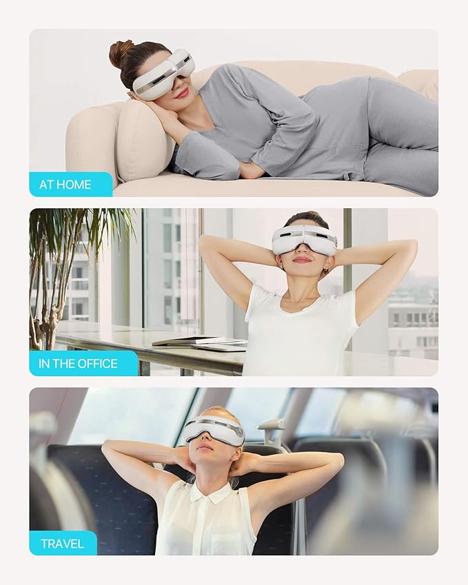 ALLJOY Eye Massager with Heat and Cooling for Migraines, Eye Massager for Relief of Migraine, Dry Eyes, Sleep, Rechargeable Bluetooth Music, Gifts for Women and Men