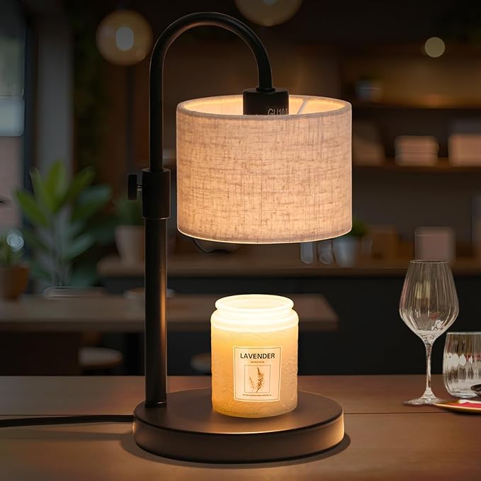 Candle Warmer Lamp with Timer, Dimmable Candle Wax Warmer Candle Lamp with 2 Bulbs, House Warming Gifts Brithday Gifts for Women Bedroom Home Decor (Linen-Upgraded)