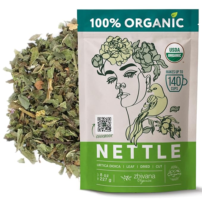 Zhivana Organics Nettle Tea โ Nettle Leaf Organic, Nettle Tea Loose Leaf, Stinging Nettles Loose Leaf Organic, Ortiga Verde Organica - Dried Herbs for Medicinal Use - 8oz