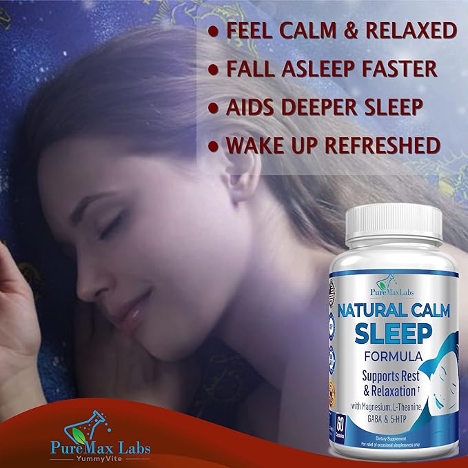 Natural Calm Sleep Aid with Magnesium, L-Theanine, Melatonin, GABA, 5-Htp | Sleep Aid | Non-GMO - 60 Capsules (Pack of 2)