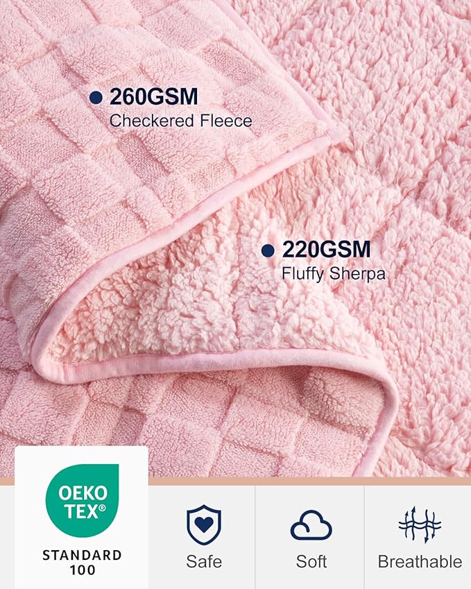 Kivik Dual Sided Weighted Blankets for Adults, Buttery Soft Stylish Checkered Heavy Blankets for Couch Sofa Bed - Ultra-Fluffy Fabric Brings Cloud-Like Comfort (60"x80", Pink, 15 Pounds)