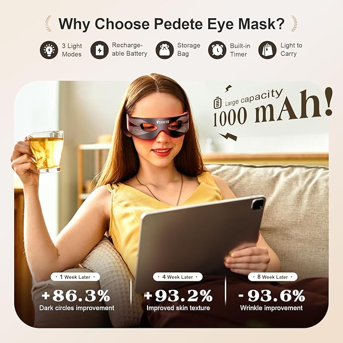 Red Light Therapy for Eyes, 3 Modes Under-Eye Red Light Eye Mask, Eye Massager for Fine Lines Eye Bags and Dark Circles for Men Women(Black)