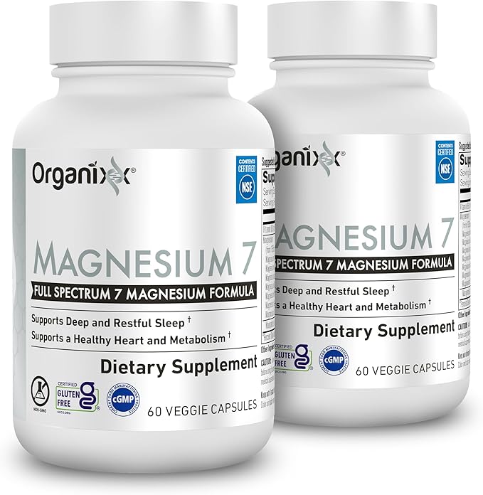Organixx Magnesium Glycinate Supplement for Support Sleep, Muscle & Heart Health, 7 Type Magnesium Complex with Vitamin B6, Manganese Citrate, Gluten Free, Non GMO, 120 Capsules (60 Capsule 2 Pack)