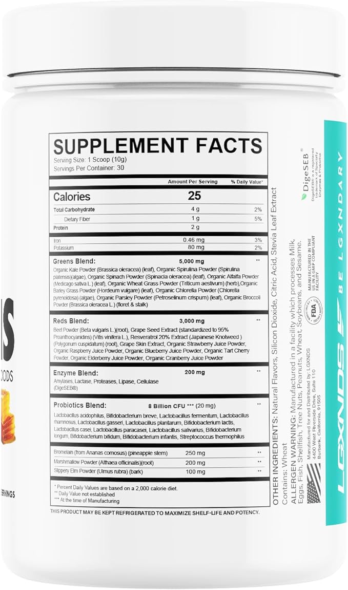Complete Greens + Superfoods Powder, Organic Greens Blend with Probiotics & Digestive Enzymes, Supports Gut Health & Immunity, Gluten-Free, 30 Servings (30 Servings, Lemon Honey)