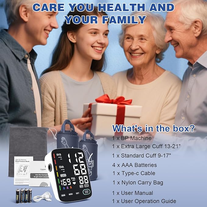 Blood Pressure Monitor, Automatic Digital Blood Pressure Machine with Adjustable Two Large Cuff 9-17 Inches and 13-21 Inches - LED Backlit Screen, Store 3 x 199 Readings Suitable for Home Use