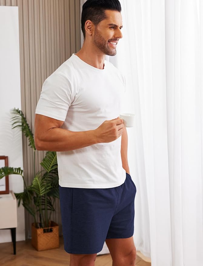 Deyeek 5.5 Inch Mens Pajama Shorts Sleep Cotton Lounge PJ Lightweight Elastic Waist Drawstring Nightwear Bottom with Pockets