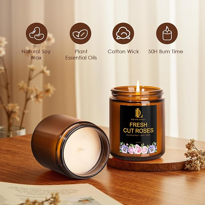 4 Pack Candles for Home Scented, 28 oz Soy Aromatherapy Candle Set, Mother's Day Candle Gifts for Women, Scents of Fresh Cut Roses/Lemon Lavender/Vanilla Cupcake/Amber Patchouli