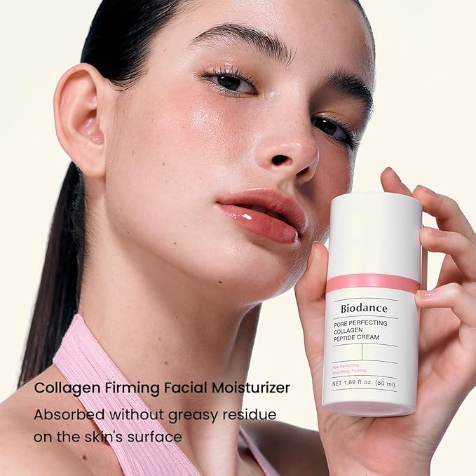 BIODANCE Collagen Glass Skin Duo: Collagen Real Deep Mask & Pore Perfecting Peptide Cream Bundle for Plumping Hydration, Firming, Korean Skincare Set, Daily Routine Kit, Pink Duo