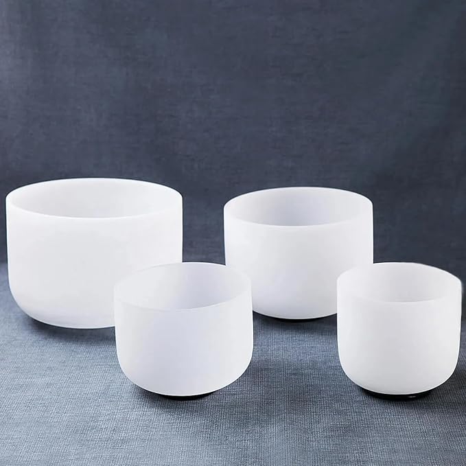 Hye-eun 432hz Crystal Singing Bowls Set,6-12 Inch Quartz Frosted Sound Bowls Set of 7 Pcs Chakra for Yoga Meditation with Heavy Duty Carrying Case