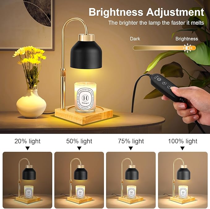 Candle Warmer Lamp, Adjustable Height Candle Lamp Warmer with Timer, Electric Dimmable Wax Melt Warmer for Jar Candles with 2 Bulbs, Gifts for Mom, Bedroom Home Decor Aesthetic (Black)