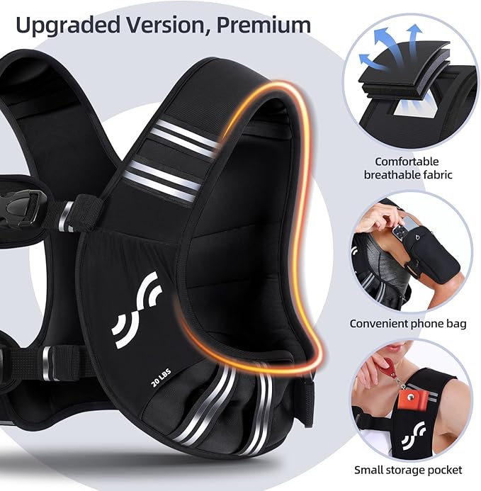 Sportneer Weighted Vest Woman: 8lb/12lb/15lb/20lb/25lb Weight Vest with Detachable Phone Bag, Adjustable Women Weighted Vest Rucking Vest for Walking Strength Training Muscle Building Weight Loss