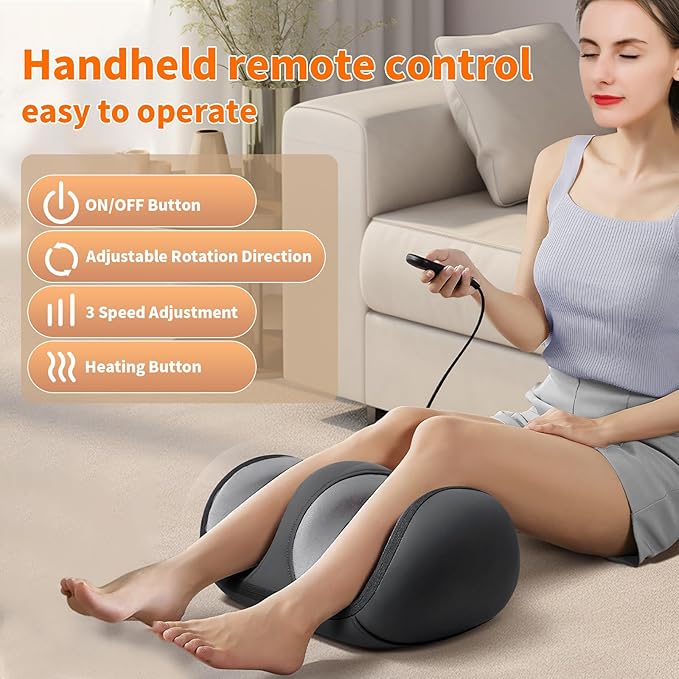 Foot and Calf Massager with Heat, Shiatsu Kneading Foot Massager for Pain Relief, Deep Tissue Massager Machine with Massage Roller, Wired Remote, Gifts for Mom Dad