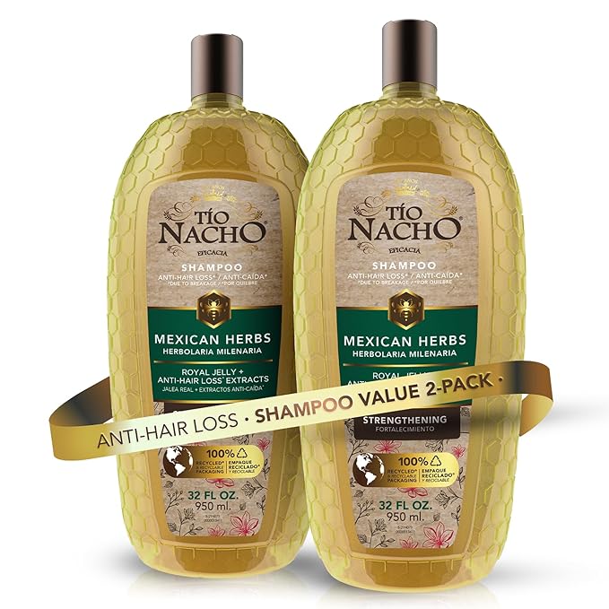 Tio Nacho Mexican Herbs Shampoo, Strengthening Hair Care with Royal Jelly, Ginseng, Wheat, and Jojoba Oil, Honey Scented, 32 fl oz (Pack of 2),